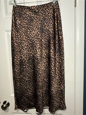 Rachel Zoe Leopard Print Satin-like Midi Skirt - Brown/Black S - 4